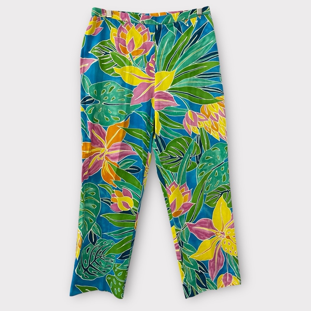 Lauren Ralph Lauren Tropical Print Cropped Pants Women’s Size 10 Side Zip Cotton